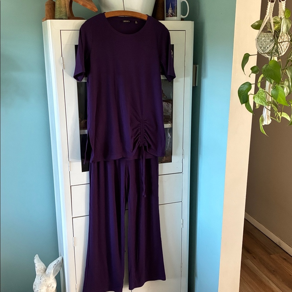 Iman sz SP Purple Two-Piece Lounge Set Ribbed euc